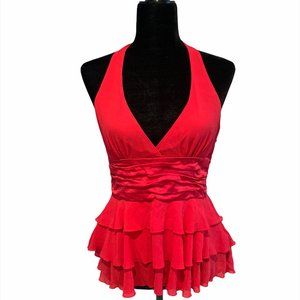BCBGMaxAzria Red Sleeveless Ruffle Top Size Small
